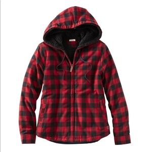 L.L. Bean Woman’s Scotch Plaid Flannel Shirt, Sherpa-Lined Zip Hoodie - Small